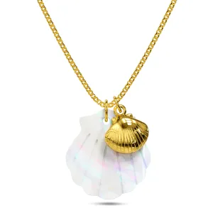 Dual Pearl & Gold Shell Necklace