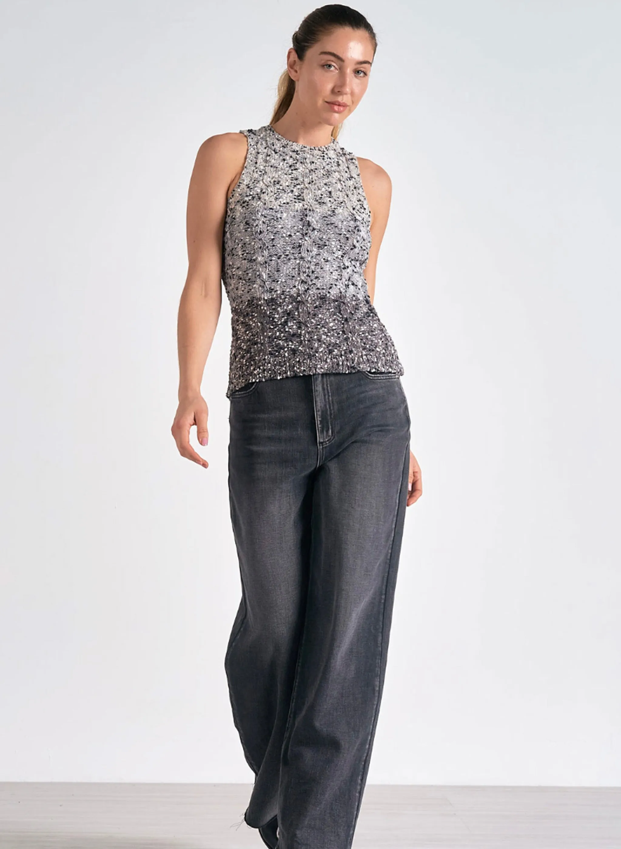 Elan - 7 Sleeveless Sweaters - Grey Ombre