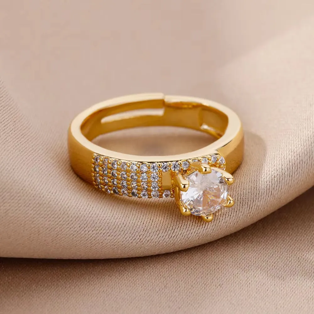 Elegant Gold Zircon Crystal Geometric Ring for Women - Sophisticated Wedding and Party Jewelry Gift