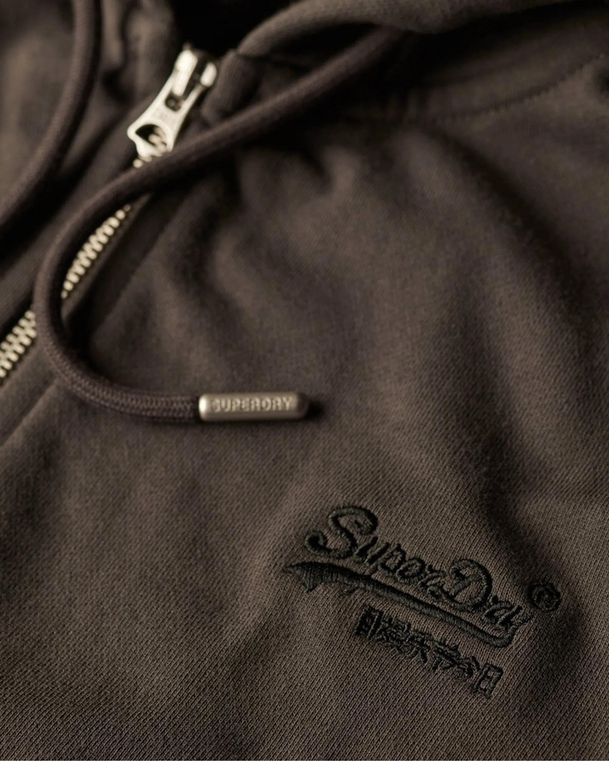 Essential Logo Zip Hoodie in Vintage Black