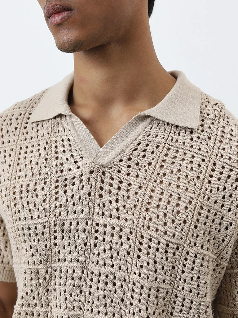 ETA Beige Crochet Knitted Relaxed-Fit T-Shirt