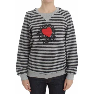 Exte Chic Gray Striped Crew-Neck Sweater