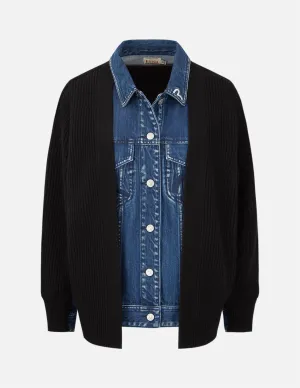 Fabric Blocking Denim Shirt Jacket