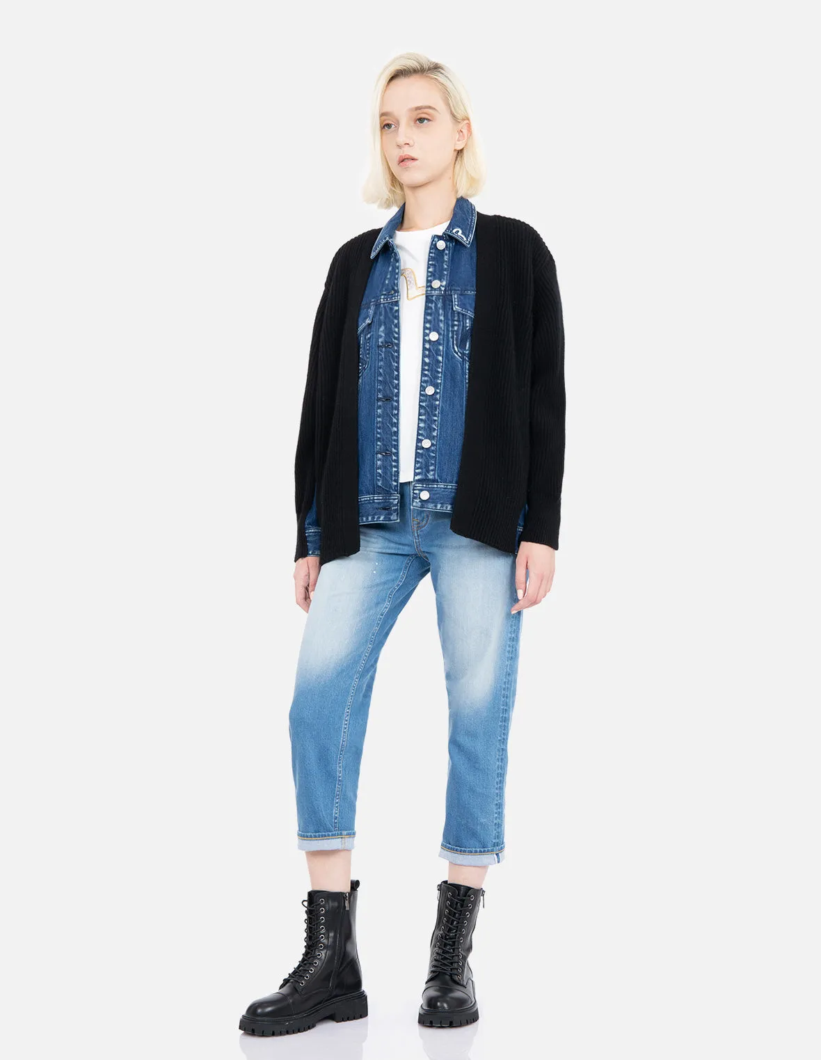 Fabric Blocking Denim Shirt Jacket