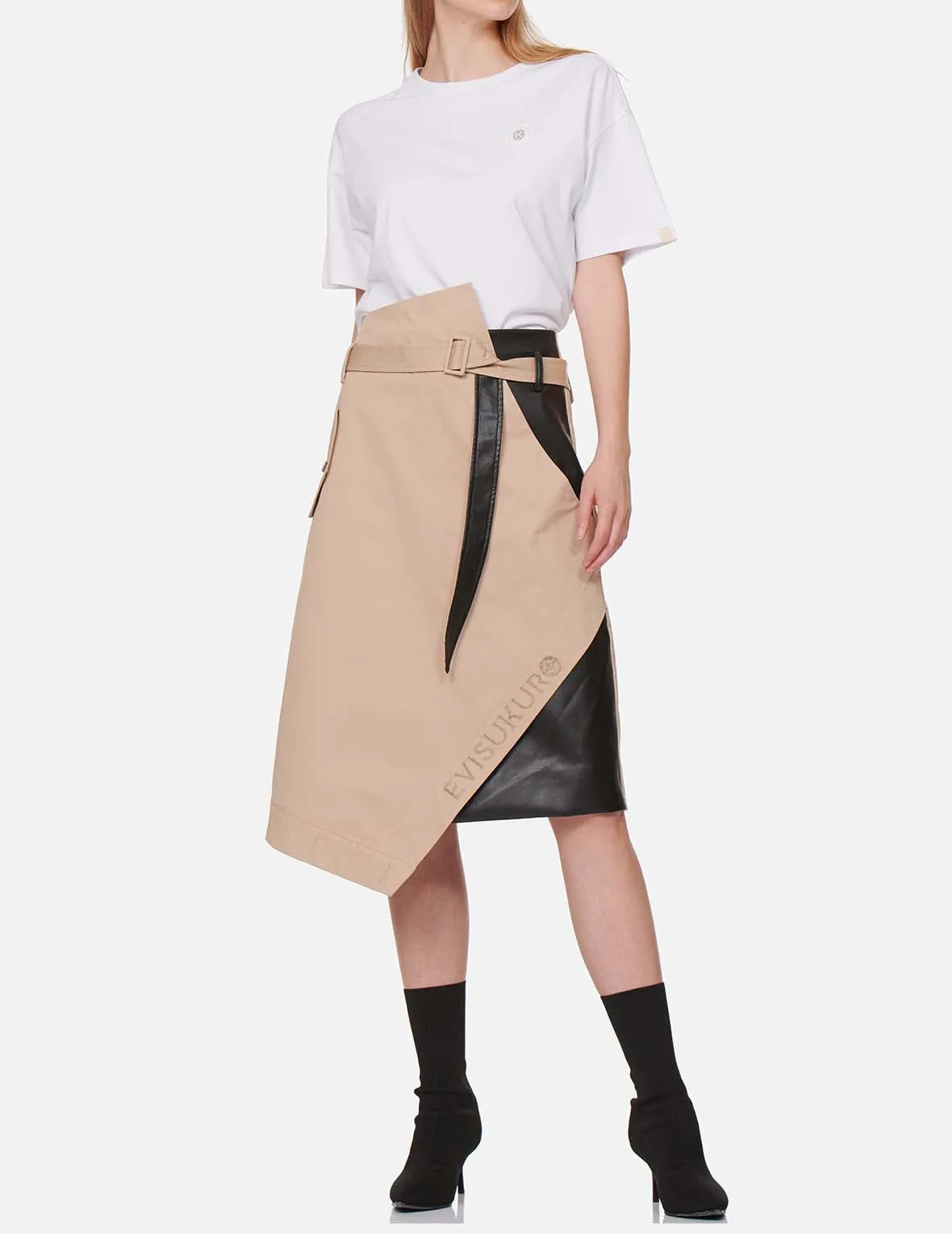 Fabric Mixed Wrapped Trench Skirt