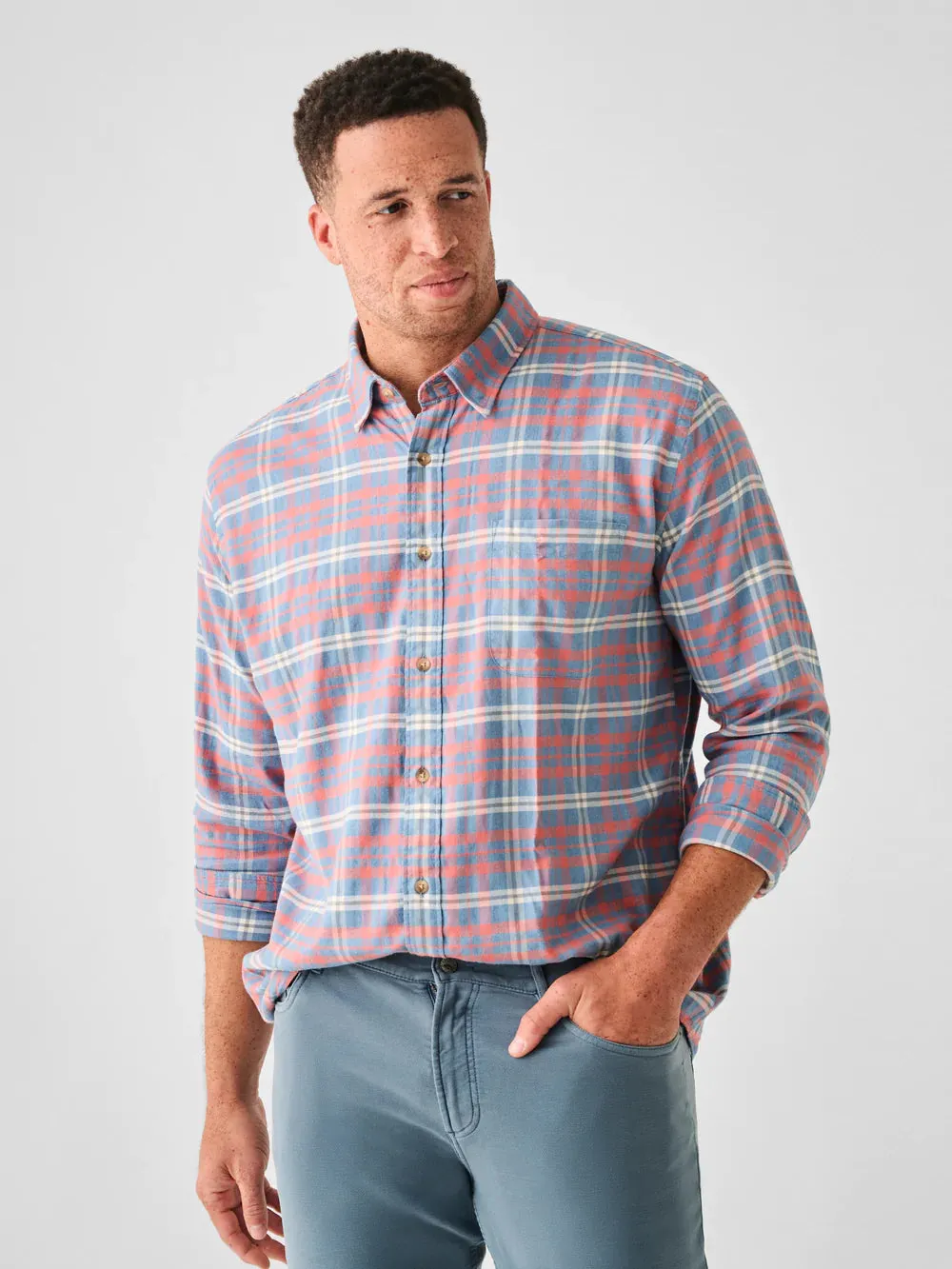 Faherty Men's All Time Shirt in Niagara River Plaid