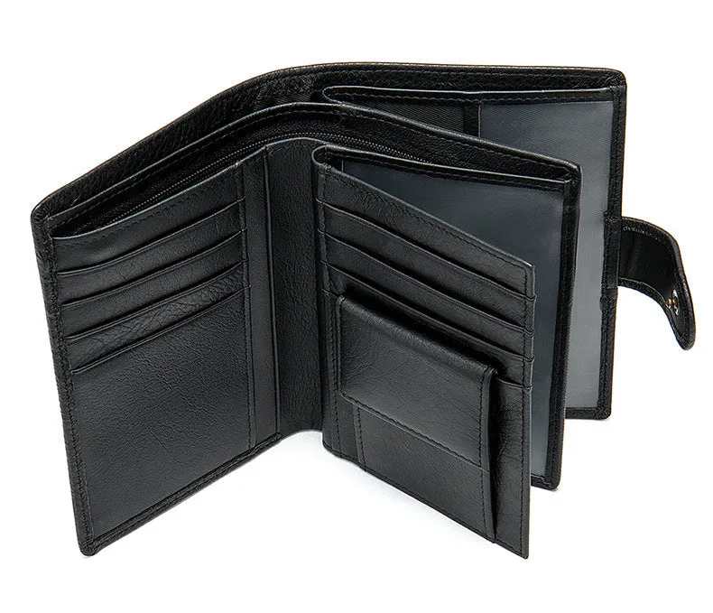 Fashion Black Button Cowhide Wallet