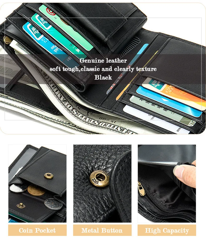 Fashion Black Button Cowhide Wallet