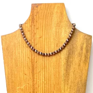 Faux Navajo Pearl Choker Necklace with Corrugated Spacers in Copper Tone