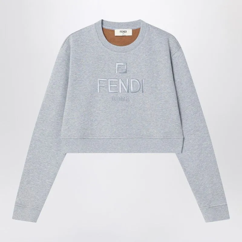 FENDI Mini Cropped Fleece Cotton Sweatshirt