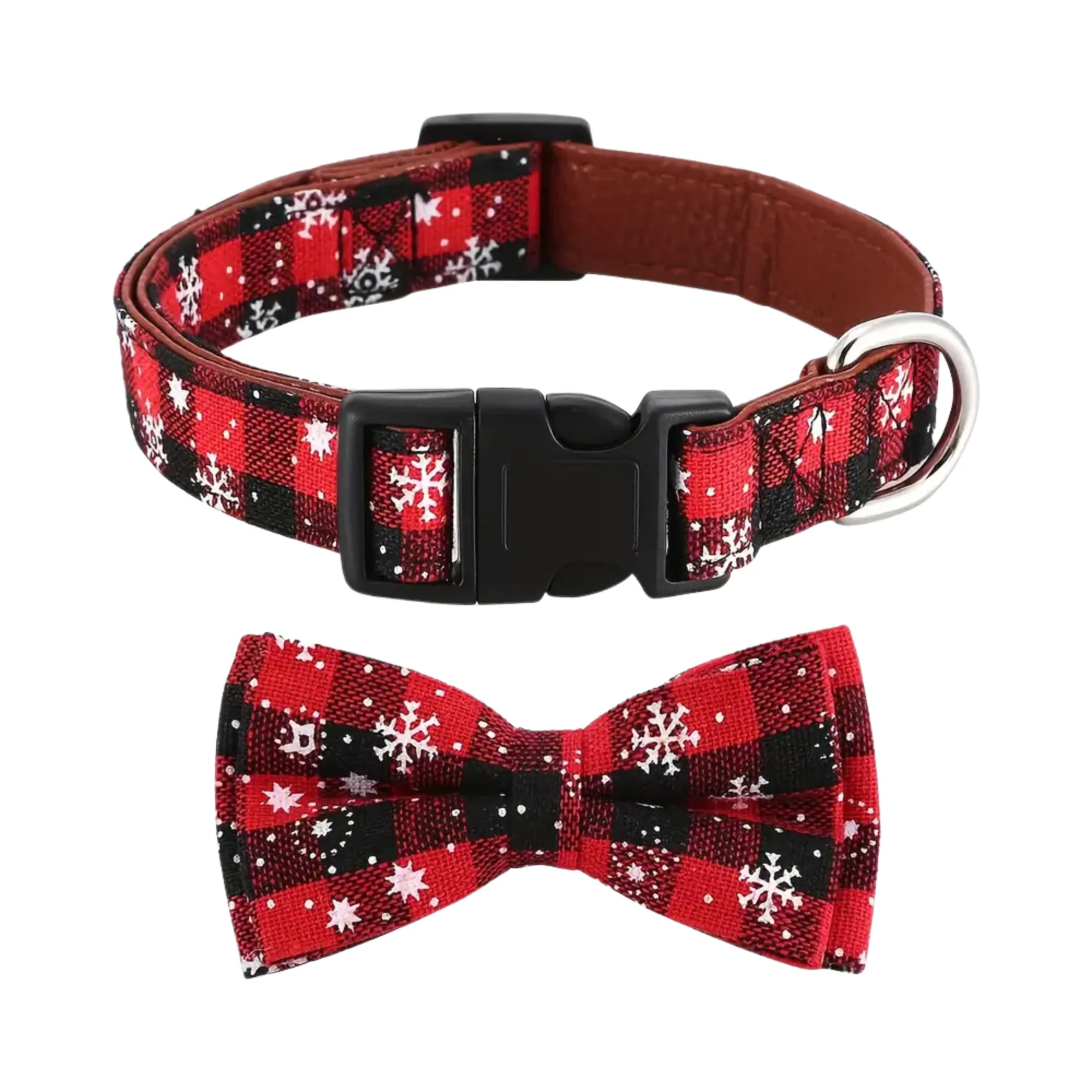 Festive Christmas Dog Collar with Detachable Bow Tie (Red) - Medium