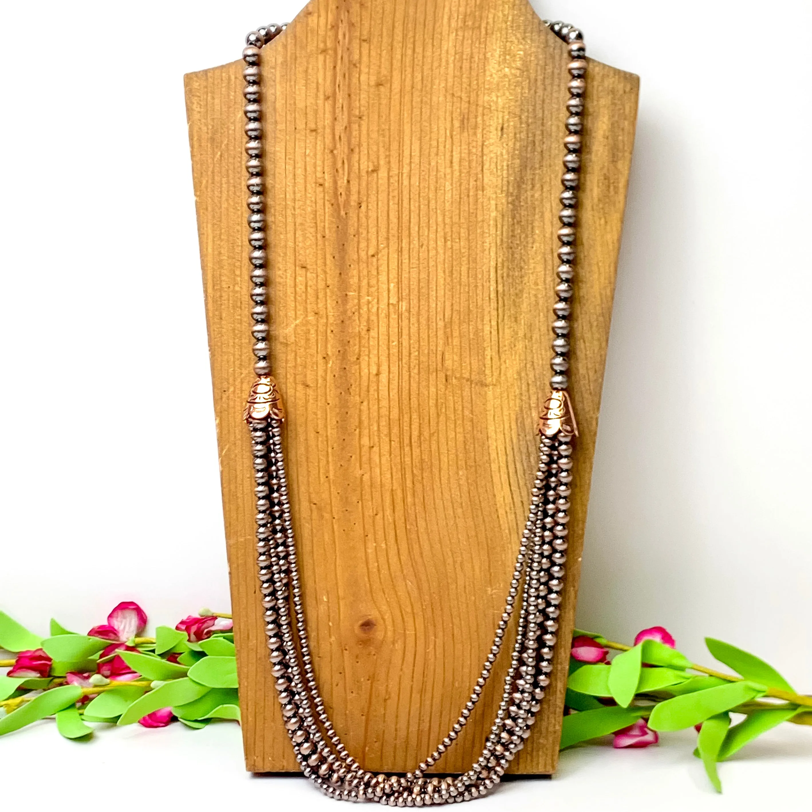 Five Row Faux Navajo Pearl Layering Necklace in Copper Tone