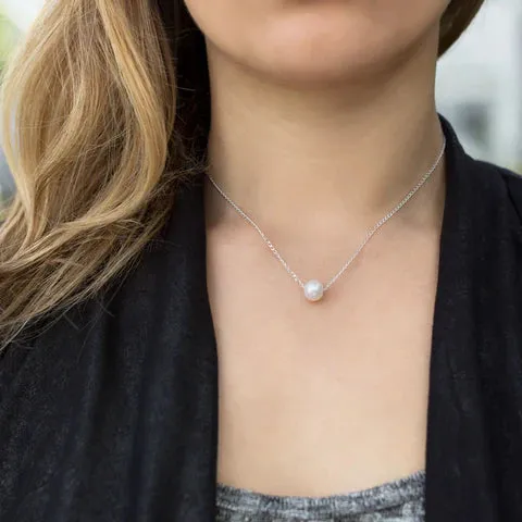 Floating Pearl Necklace in Sterling Silver