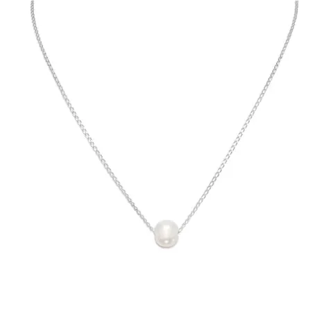 Floating Pearl Necklace in Sterling Silver