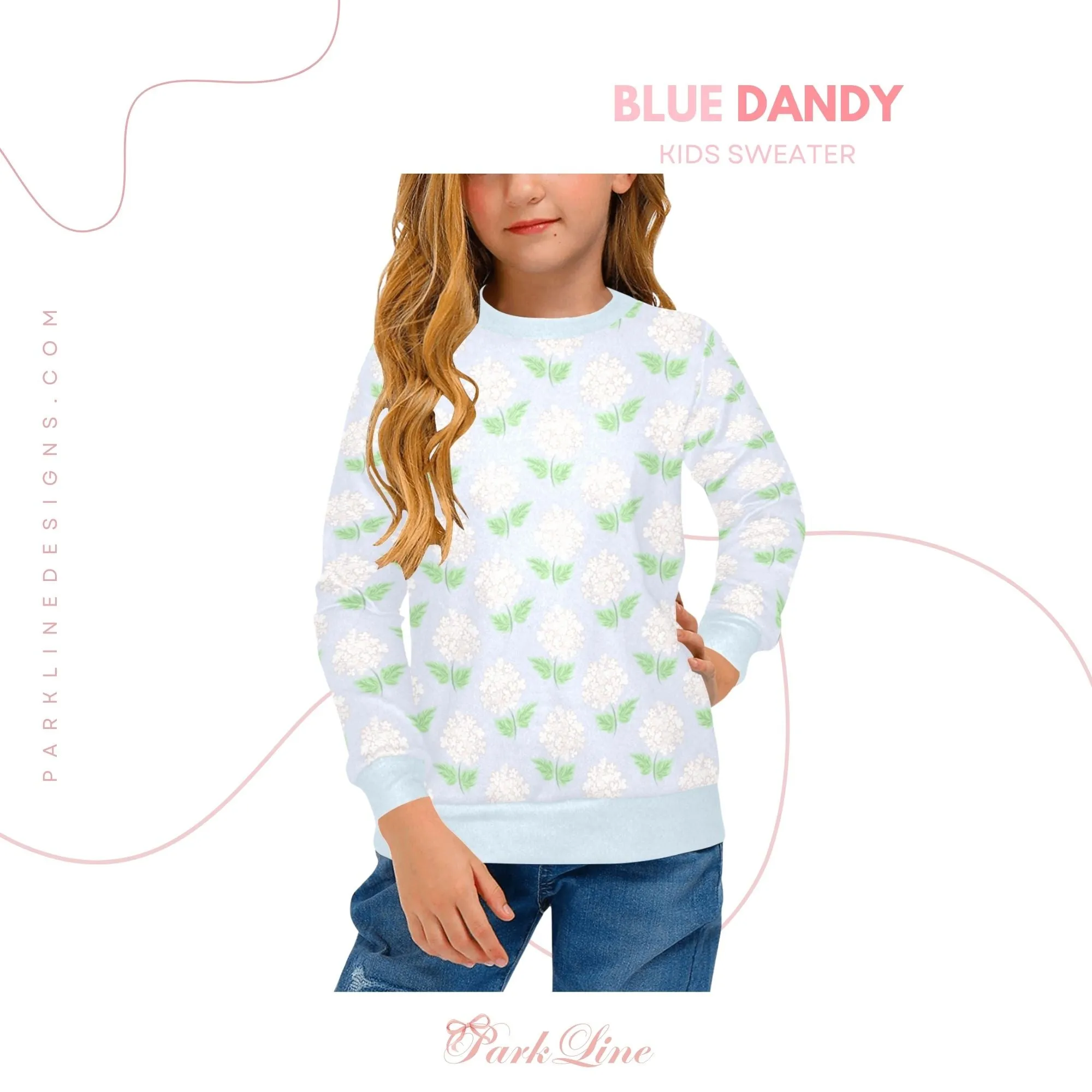 Floral Bow Crew Neck Sweatshirt | Soft Pink and Blue All Over Print | Cozy Fall & Winter Wardrobe Essential