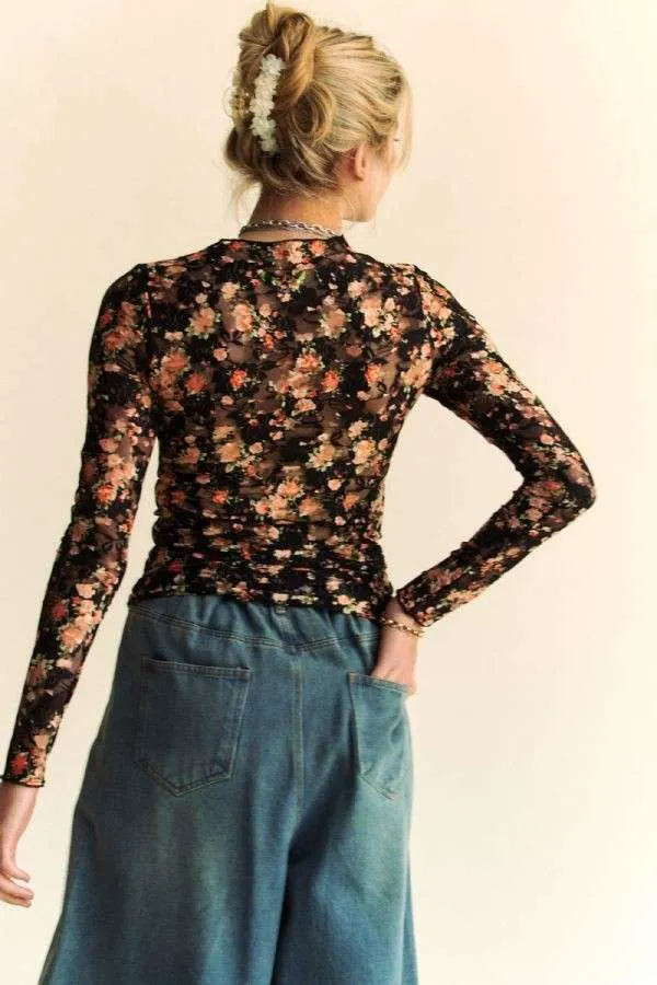 Floral Mesh Layering Top