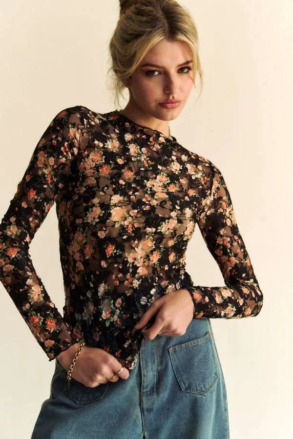 Floral Mesh Layering Top