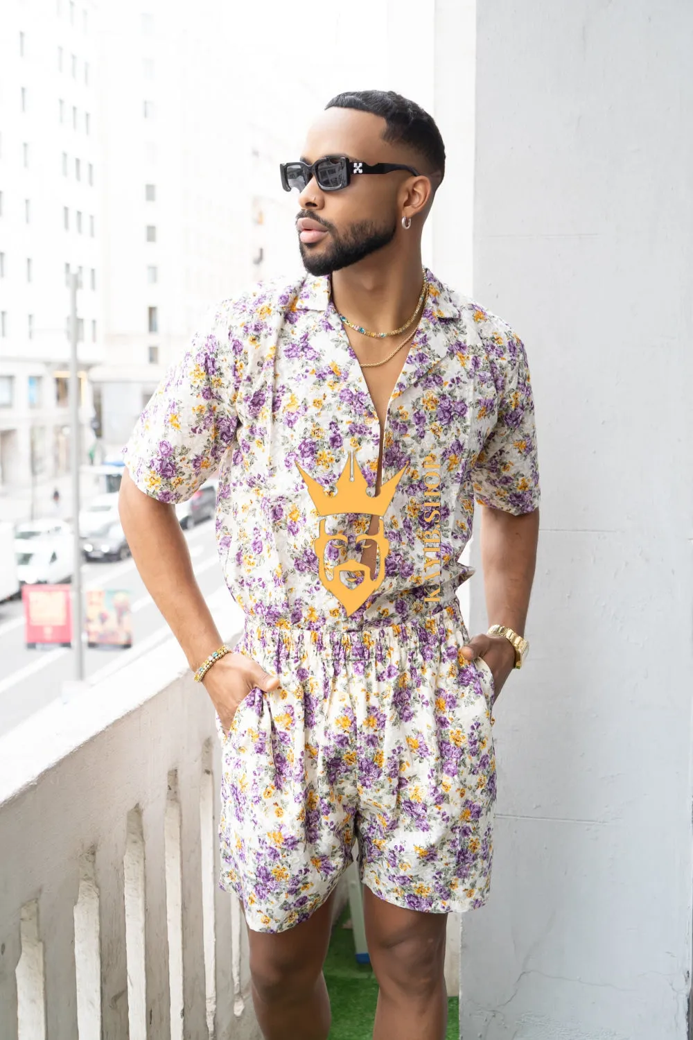 Flowers Spring/Summer Men's Lace Two-Piece Clothing: Sophisticated & Versatile Ensemble