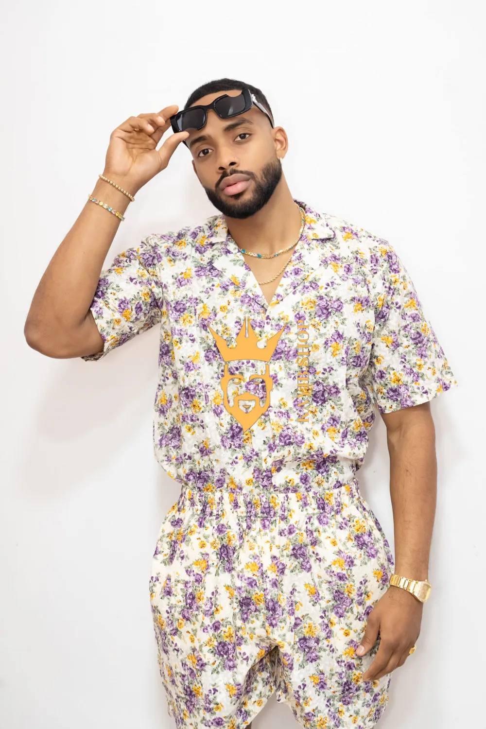 Flowers Spring/Summer Men's Lace Two-Piece Clothing: Sophisticated & Versatile Ensemble