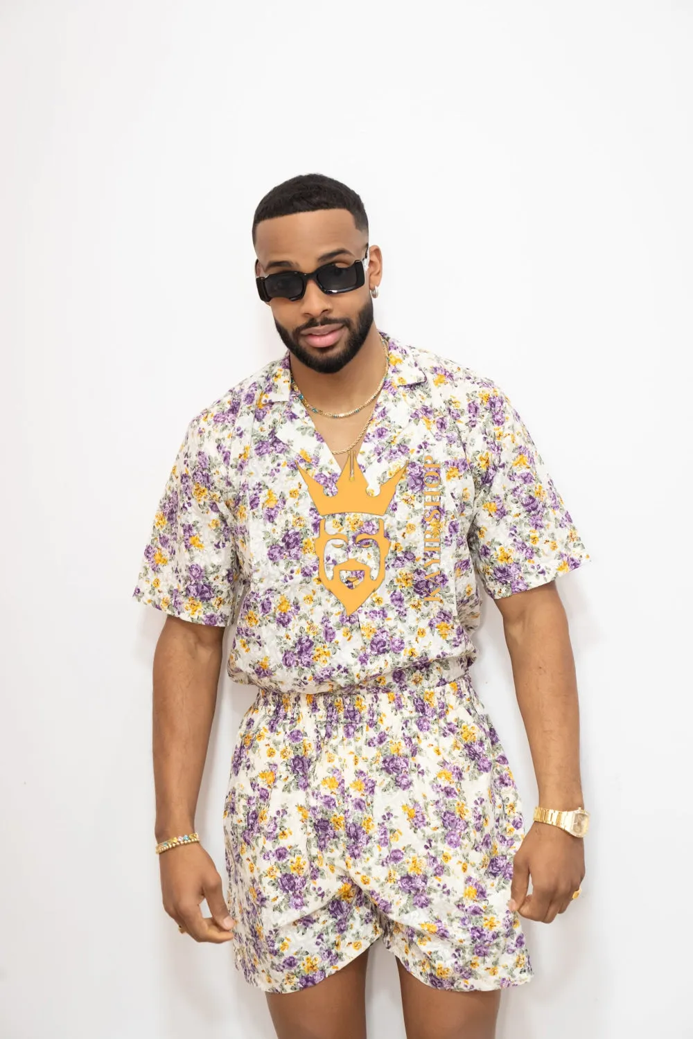 Flowers Spring/Summer Men's Lace Two-Piece Clothing: Sophisticated & Versatile Ensemble