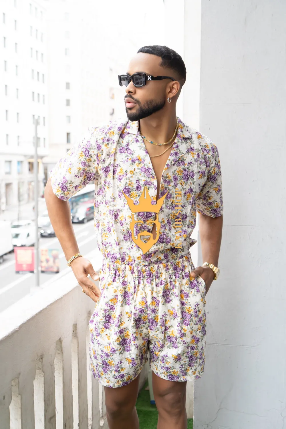 Flowers Spring/Summer Men's Lace Two-Piece Clothing: Sophisticated & Versatile Ensemble