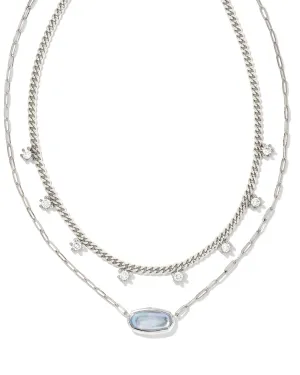 Framed Elisa Multi Strand Necklace In Rhodium - Light Sky Blue Illusion