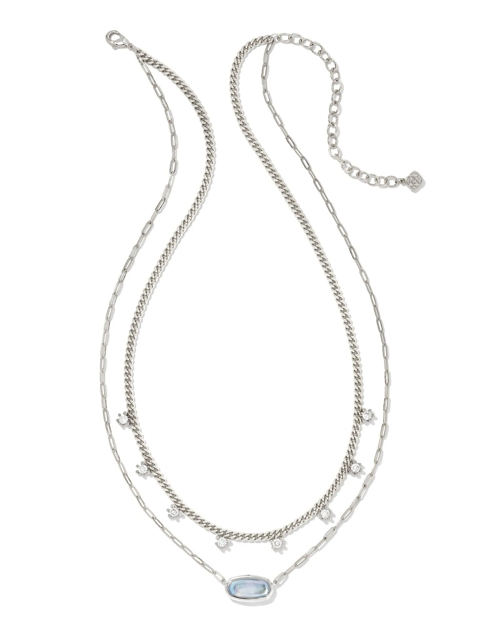 Framed Elisa Multi Strand Necklace In Rhodium - Light Sky Blue Illusion