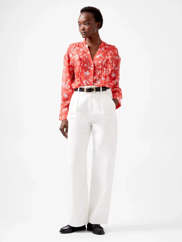 French Connection Alessandra Hallie Crinkle Blouse-Cayenne Red/White-72XBA