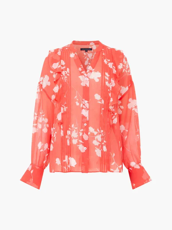 French Connection Alessandra Hallie Crinkle Blouse-Cayenne Red/White-72XBA