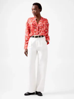 French Connection Alessandra Hallie Crinkle Blouse-Cayenne Red/White-72XBA