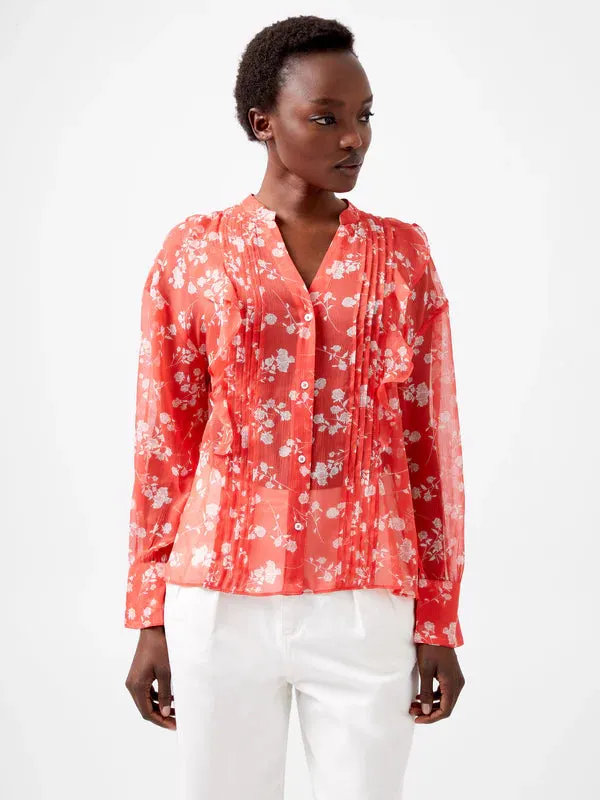 French Connection Alessandra Hallie Crinkle Blouse-Cayenne Red/White-72XBA