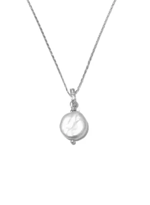 Freshwater Coin Pearl Necklace Silver