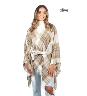 FSOR1884 - Plaid Shawl With Belt