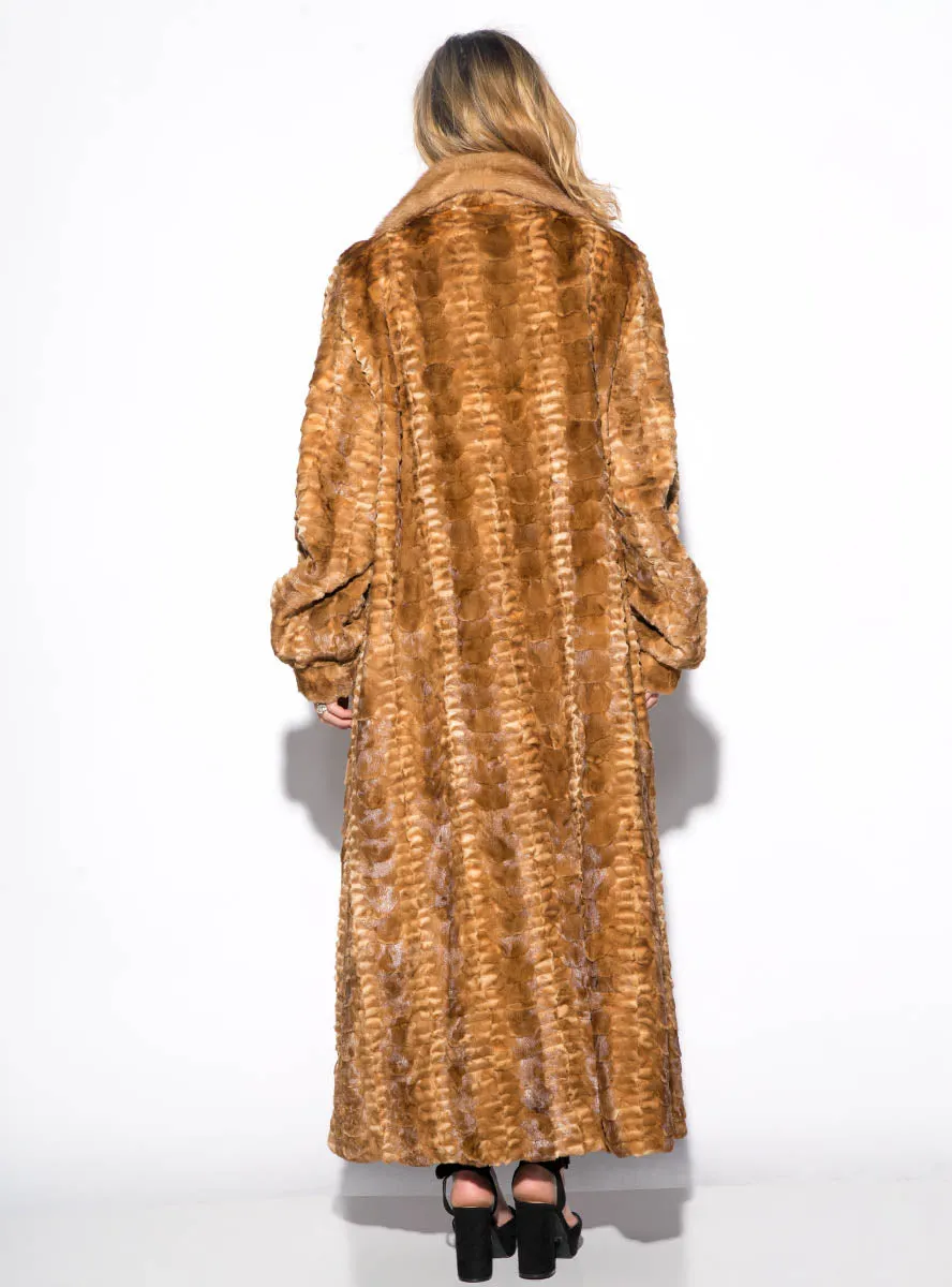 Full Length Sculptured Mink Fur Coat with Full Mink Fur Collar