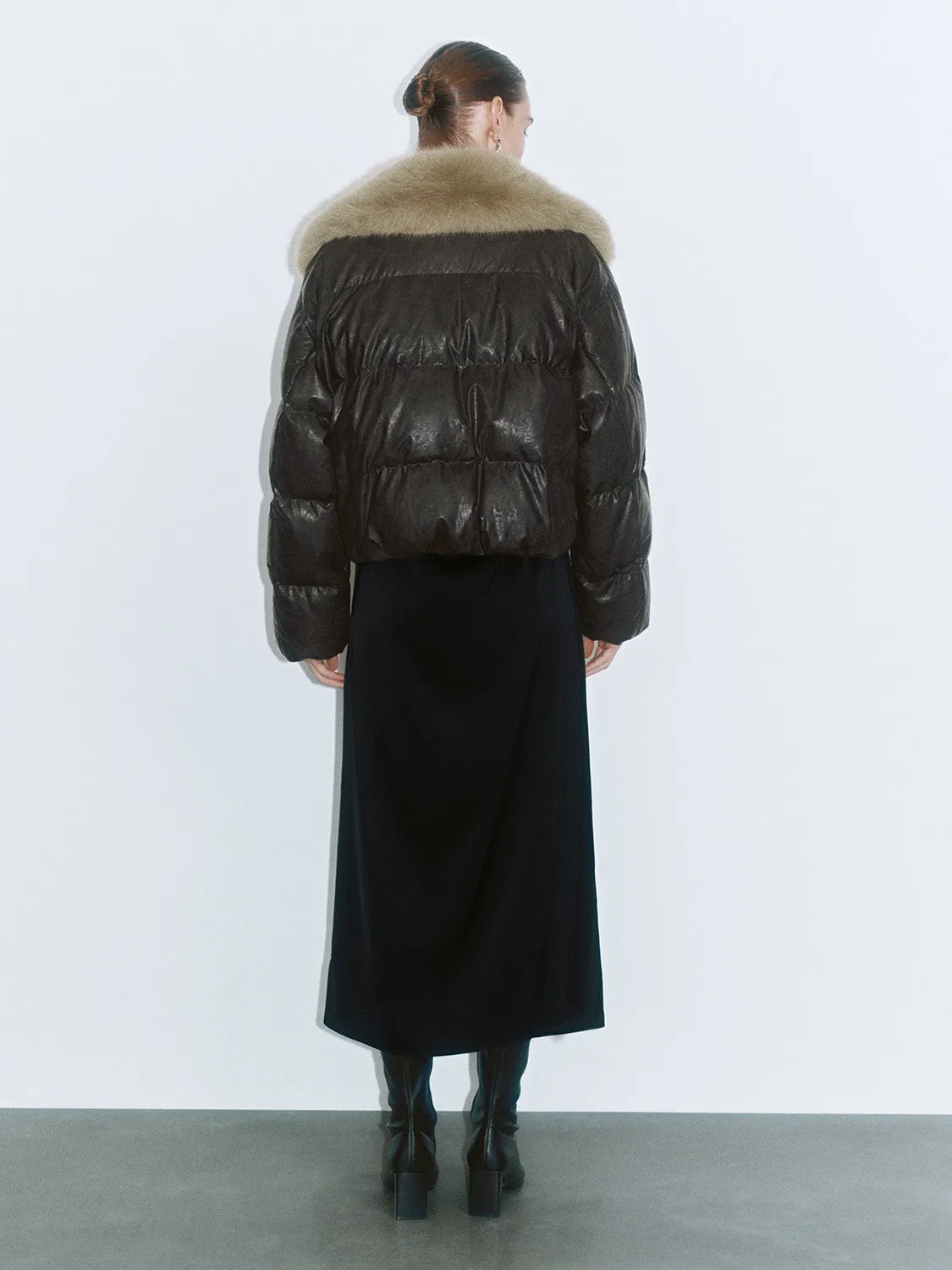 Fur Collar Leather Down Outerwear