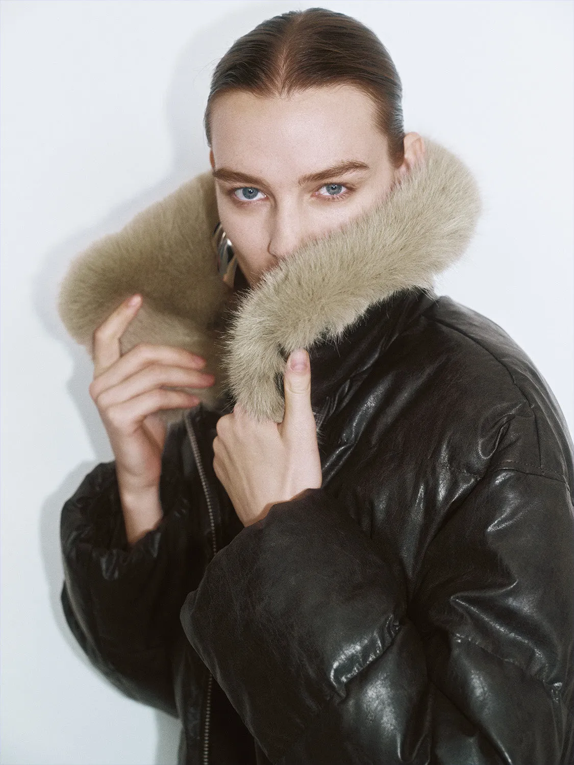 Fur Collar Leather Down Outerwear