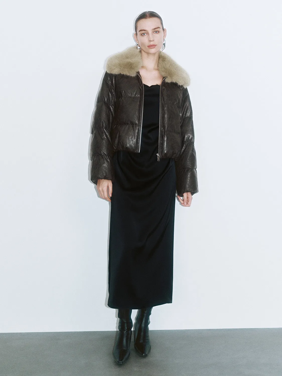 Fur Collar Leather Down Outerwear