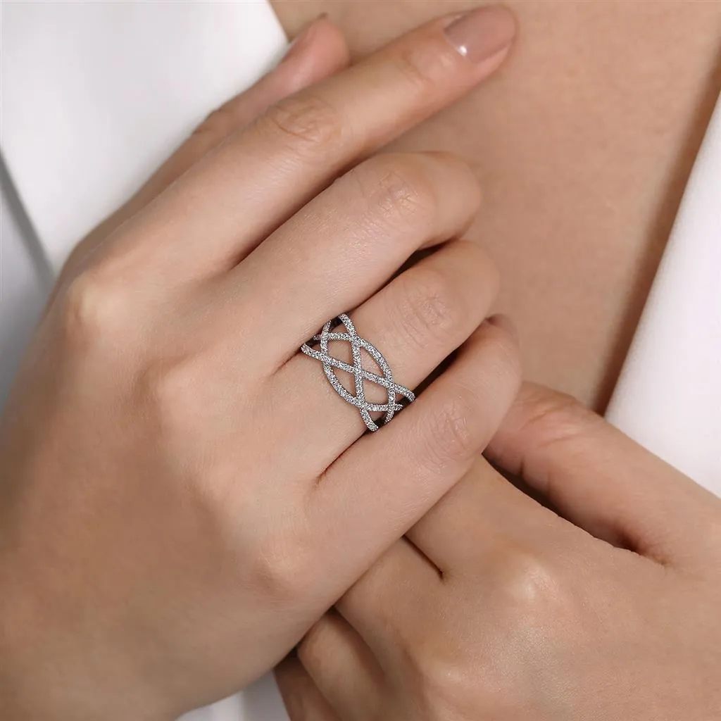 Gabriel & Co. 14k White Gold Layered Grid Diamond Ring