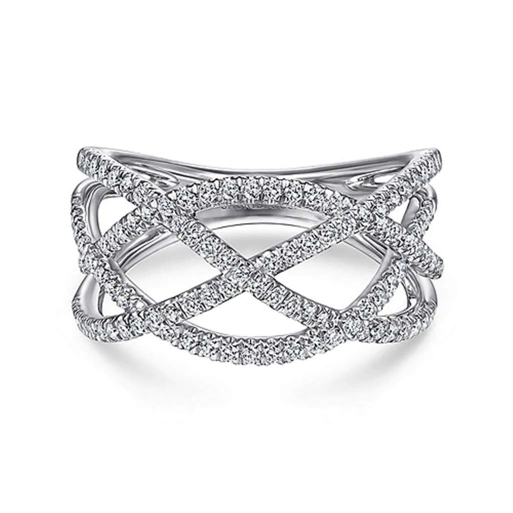 Gabriel & Co. 14k White Gold Layered Grid Diamond Ring