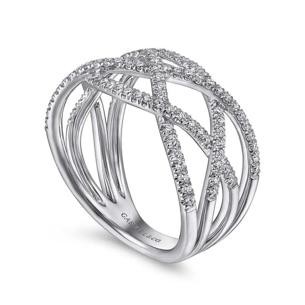 Gabriel & Co. 14k White Gold Layered Grid Diamond Ring