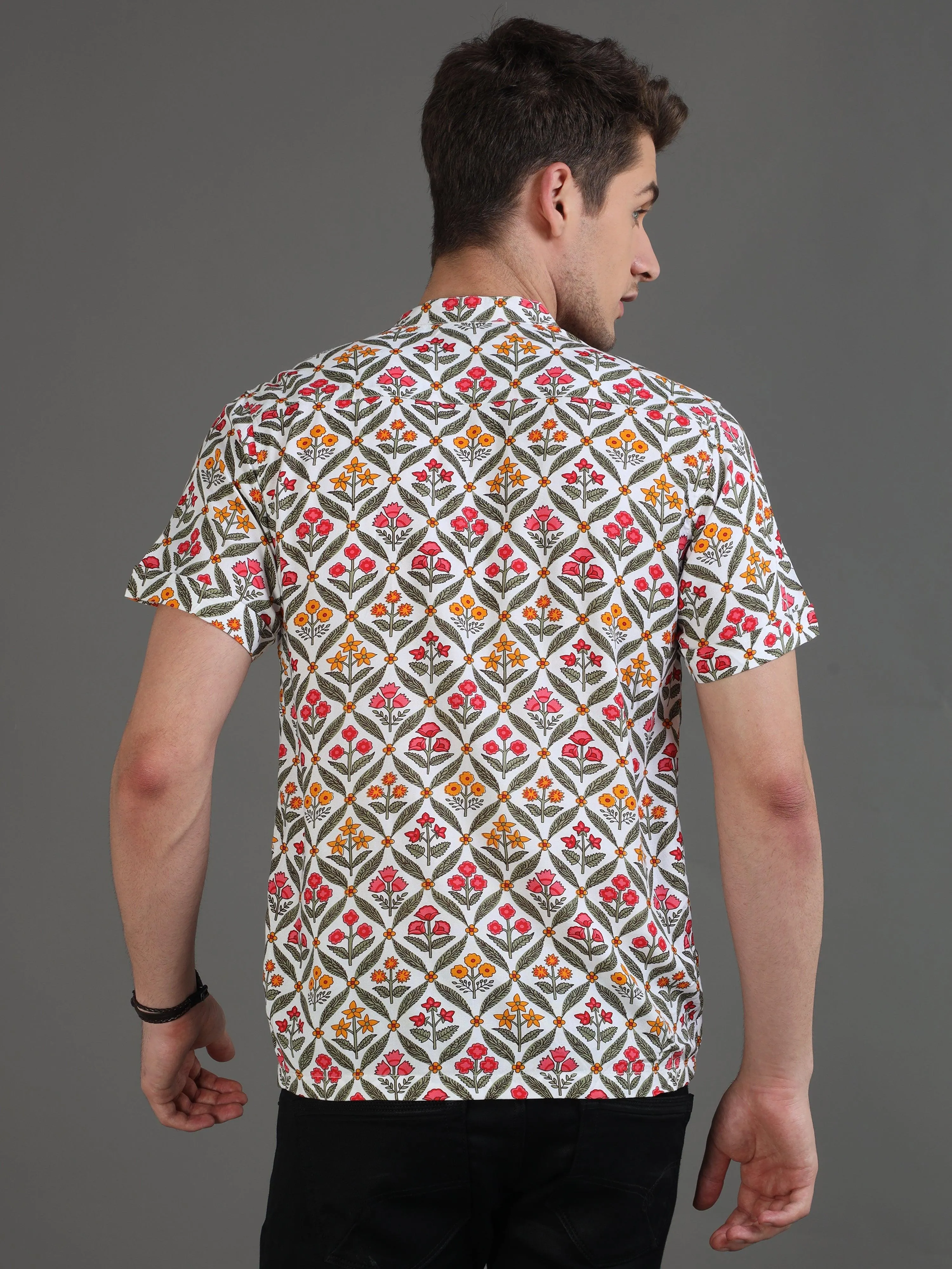 Geofloral Printed Half Sleeves Kurta Shirt