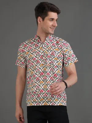 Geofloral Printed Half Sleeves Kurta Shirt