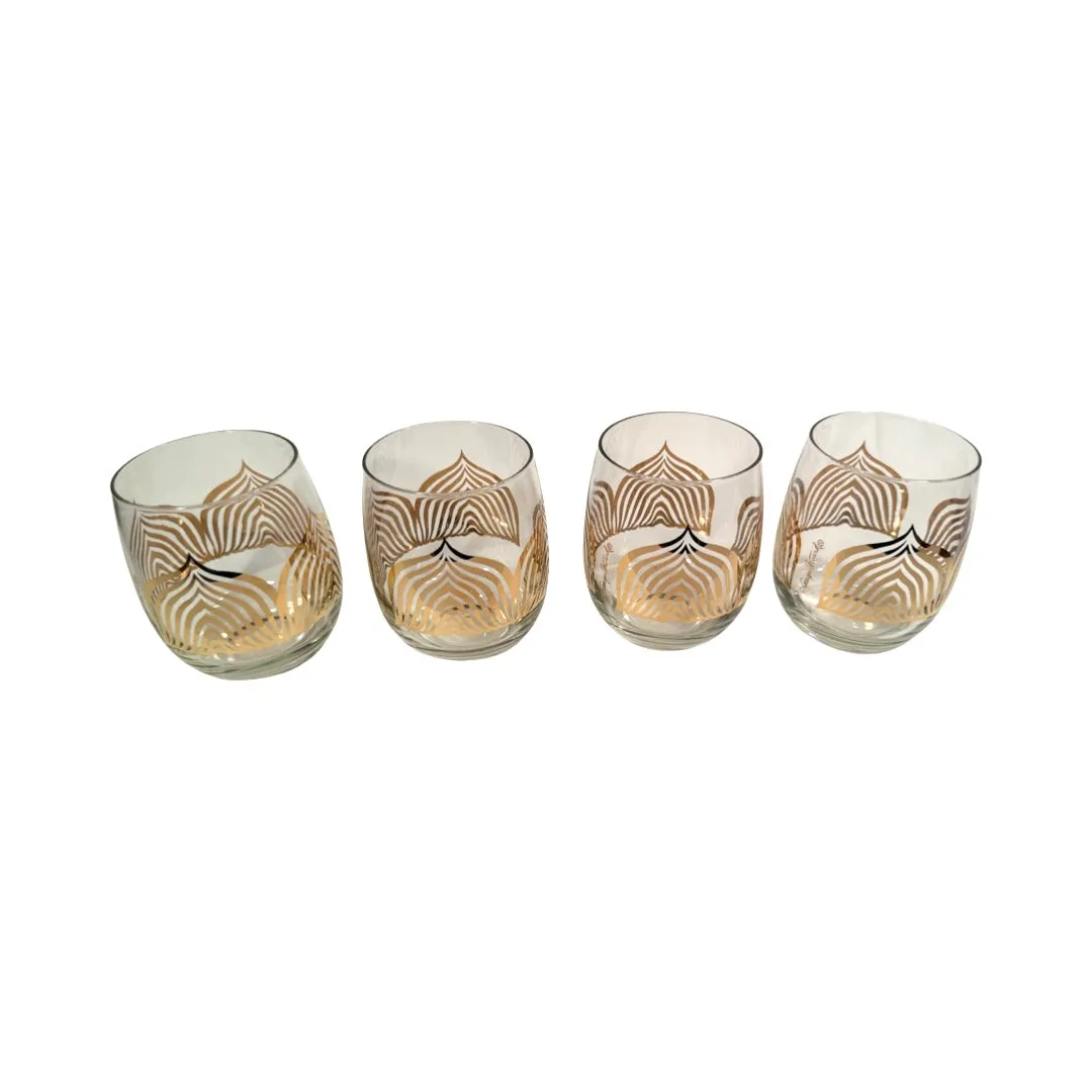 Georges Briard Signed Mid-Century Golden Deco Double Old Fashion Glasses (Set of 4)