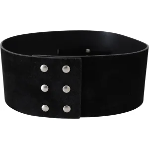 GF Ferre Elegant Black Leather Wide Belt with Silver Tone Buckle