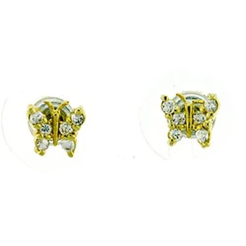 Gold Brass Earrings with AAA Grade CZ in Clear for Women Clear Stone Color Style LOA440