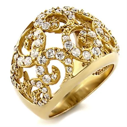 Gold Brass Ring with AAA Grade CZ in Clear for Women Style 9W070