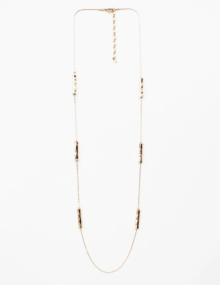 Gold Hammered Bar and Chain 32" Necklace