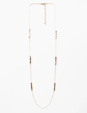 Gold Hammered Bar and Chain 32" Necklace