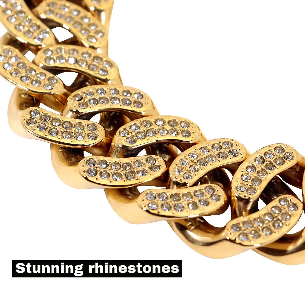 Gold or Silver Stainless Steel Rhinestone Pet Chain