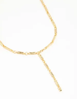 Gold Plated Rectangle & Hammered Y-Necklace